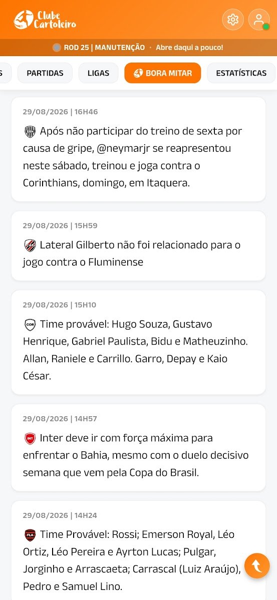 Timeline de notícias do Clube Cartoleiro